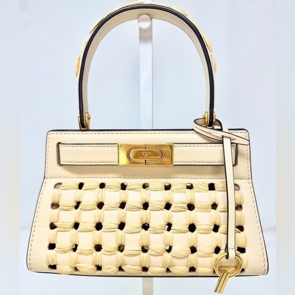 Tory Burch Handbags - Tory Burch Lee Radziwill Woven Raffia Crossbody Leather Bag